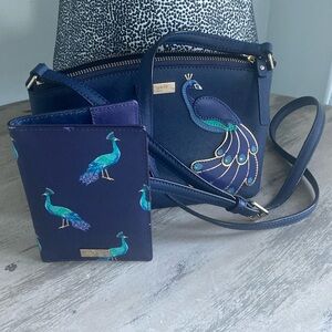 Kate Spade blue Peacock crossbody and card holder set.